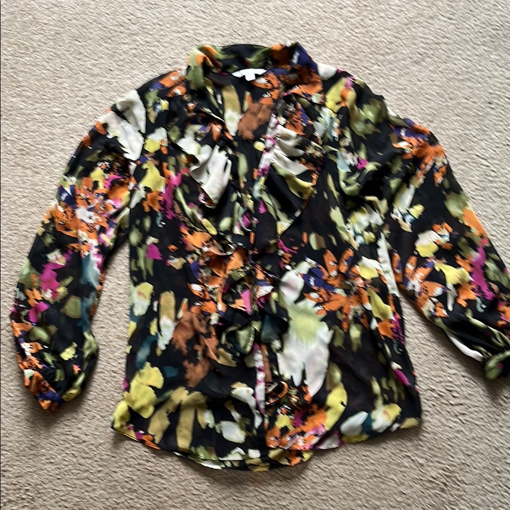 CAbi Multicolor Floral Ruffle Blouse